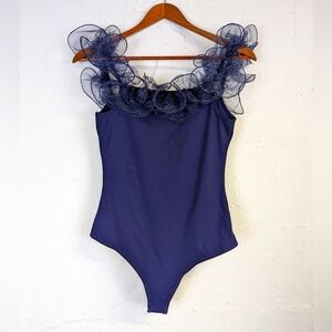 Free People Navy Bodysuit with Ruffle Detail